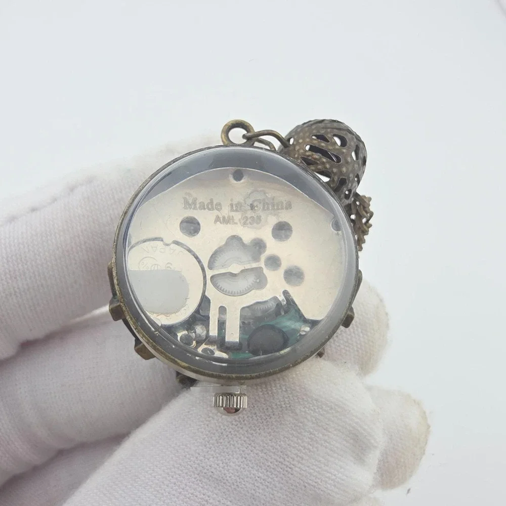 Vintage Pocket Watch Tassle Pendent Filligree Cage Sphere Bronze 4